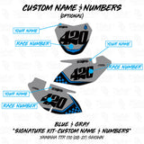 Custom name and race number graphics template for blue/gray Hillside Burners kit