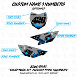 Motorcycle number plate and graphics layout diagram for custom name and race numbers
