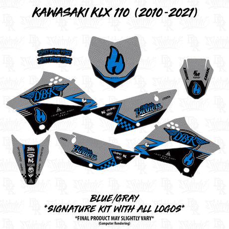 Kawasaki KLX 110/65 blue/gray Hillside Burners decal kit template set of panels