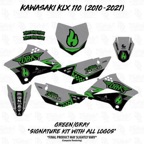 Kawasaki KLX 110/65 green/gray Hillside Burners decal kit template set of panels