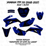 TTR 110 graphics kit pieces, blue and black panels with logos