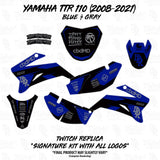 TTR 110 graphics kit pieces, blue and gray panels with logos