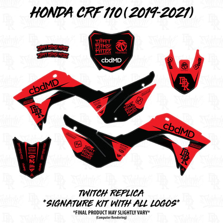 Honda CRF 110/50 Twitch Edition decal kit layout in red and black