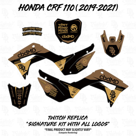 Honda CRF 110/50 Twitch Edition decal kit layout in tan and black