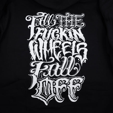 Black hoodie with large front graphic print, pullover hood