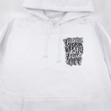 White Dirt Bike Kidz hoodie, small chest logo, hood drawstrings, front pocket