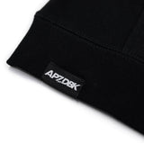 Youth black hoodie sleeve cuff with AP7DBK logo label