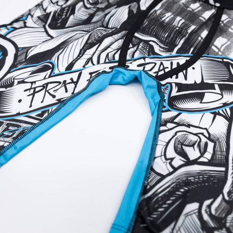 Close-up of blue-trimmed pouch opening and black/white graphic print on boxer briefs