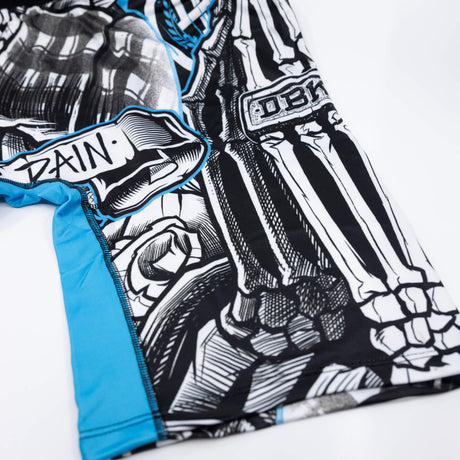 Close-up of side panel: black/white city graphic with bright blue contrast edge