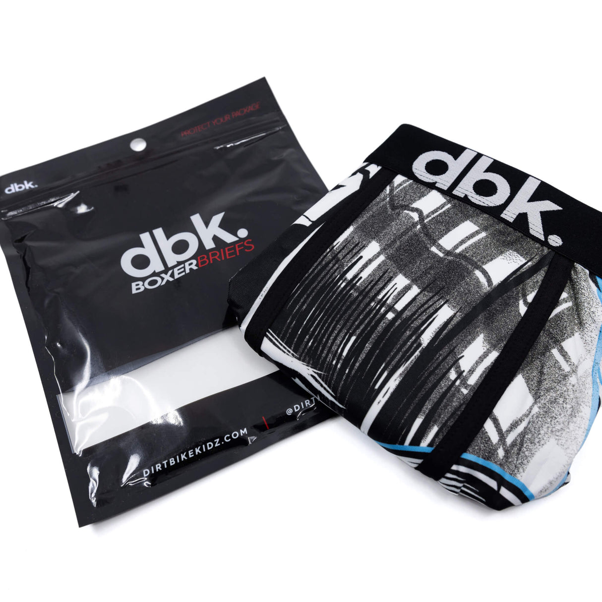 Kids boxer briefs package with black bag and graphic underwear print