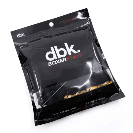 Black “dbk. BOXERBRIEFS” pouch package with hanging hole
