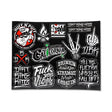 Sticker sheet with black background and graffiti bike-themed words and flames