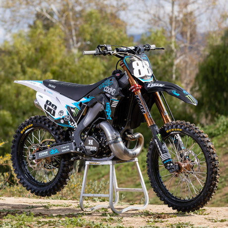 Motocross bike image background; boxer briefs product not visible