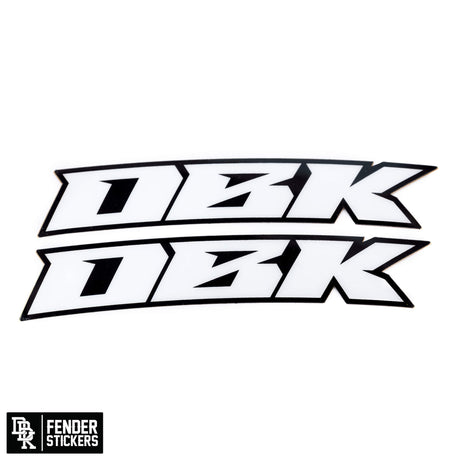 Fender-Sticker-Set: weiße Racer-Schriftgrafik, schwarz umrandet, 2 Aufkleber