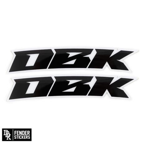 Racer black fender sticker set with bold black graphics and white outlines (2 decals)