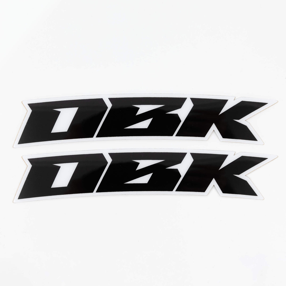 Two racer black fender stickers with black graphics and white outline, set of 2