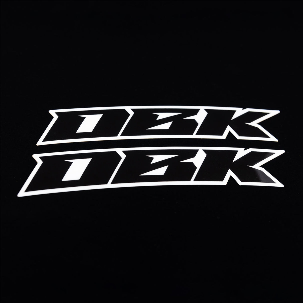 Racer black fender decals: black panels with white border, 2-piece layout