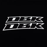 Racer black fender decals: black panels with white border, 2-piece layout