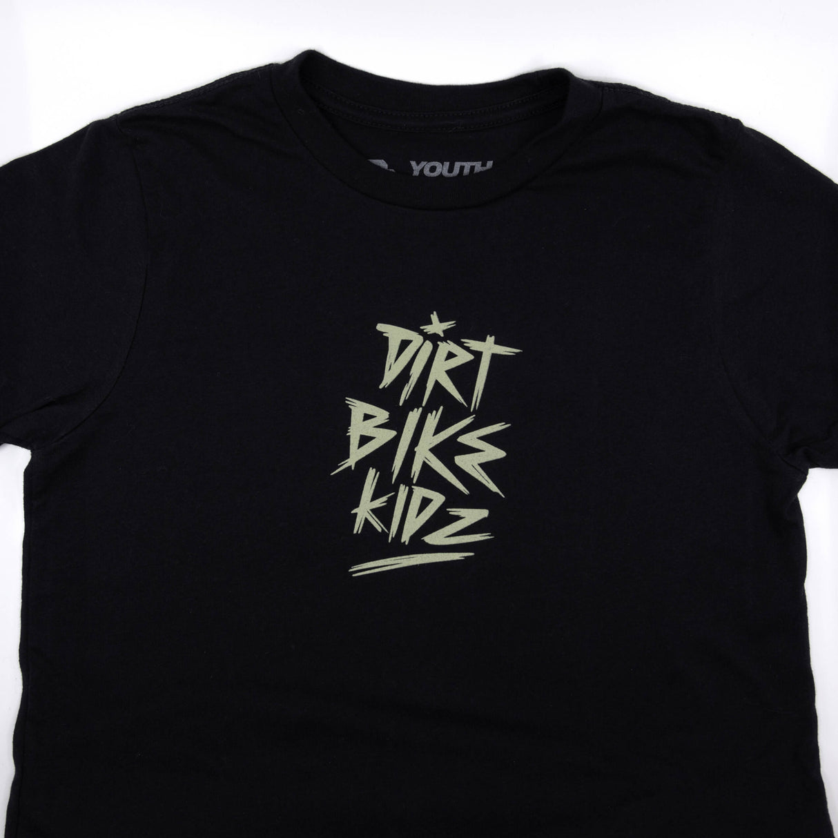 Youth black premium tee with front “Dirt Bikes Kidz” logo detail