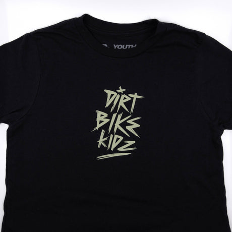 Youth black premium tee with front “Dirt Bikes Kidz” logo detail