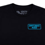 Black youth premium tee with neckline label and Dirtbike Kidz chest logo