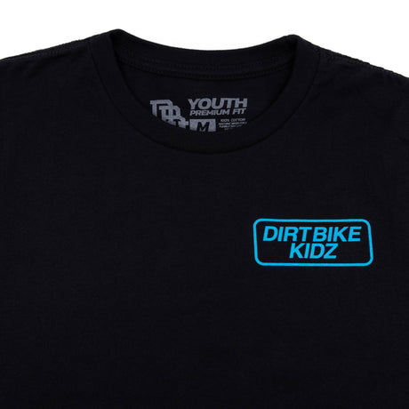 Black youth premium tee with neckline label and Dirtbike Kidz chest logo