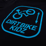 Black youth premium tee close-up of Dirtbike Kidz back graphic