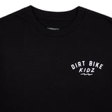 Black kids T-shirt with crew neck and small front chest “DIRT BIKE KIDZ” logo