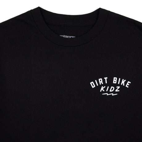 Black kids T-shirt with crew neck and small front chest “DIRT BIKE KIDZ” logo