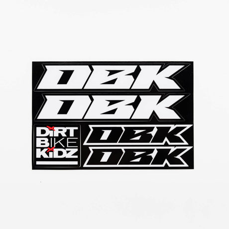 Rectangular sticker pack sheet with white racing numbers and 'DIRT BIKE KIDZ' logo on black