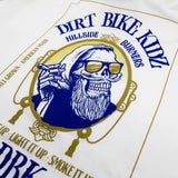 Premium tall tee with large blue skull graphic and gold trim print on front