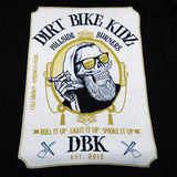 Graphic print on black tall tee: skull with sunglasses in a crest design.