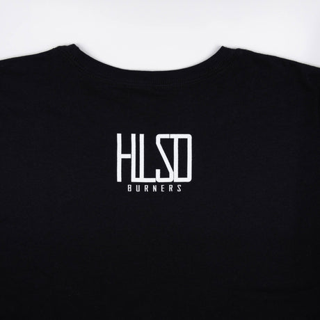 Black T-shirt with white HILSD BURNERS logo centered on the chest