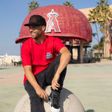 Red crew-neck tall tee with dbk SGB Unlimited chest graphic