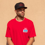Red crew-neck tall tee with dbk and SGB Unlimited chest graphic