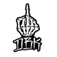 Black graffiti-style middle finger sticker with bold outline and text