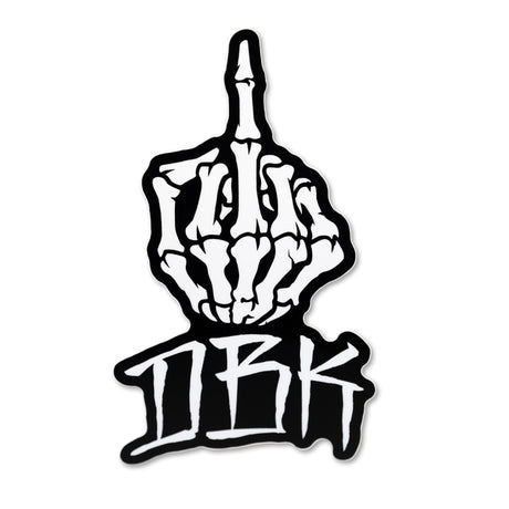 Black graffiti-style middle finger sticker with bold outline and text