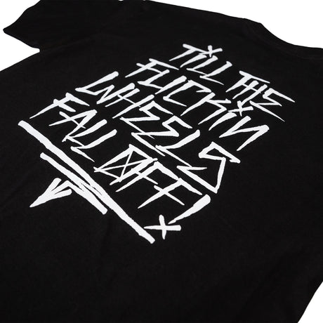 Black FU Tee with large white back typography graphic print.