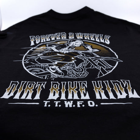 Navy Ghost Rider Tee close-up of back skull biker graphic and DRK text