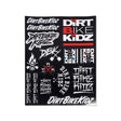 Sticker sheet with Dirt Bike KidZ logo panel and assorted graffiti bike decals in white and red