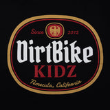 Premium tall tee logo close-up, black fabric with DirtBike KIDZ oval graphic