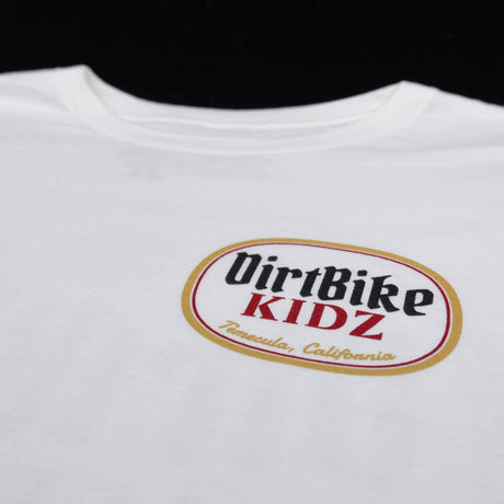 Beer premium tall tee, white with oval DirtBikeKidz graphic logo