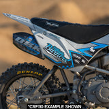 Side panel close-up: Hillside Burners blue/gray graphics with rider seat and rear fender