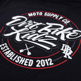 Black youth premium tee close-up of Drift Bike Kidz Moto Supply Co. back logo.