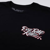 Black youth premium tee close-up of Drift Bike Kidz front logo.