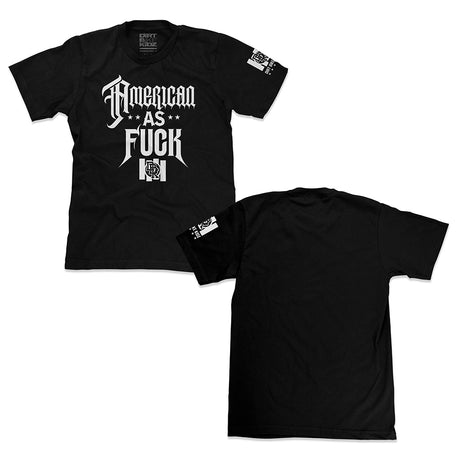 Black crewneck T-shirt back view, with small sleeve label and neckline tag
