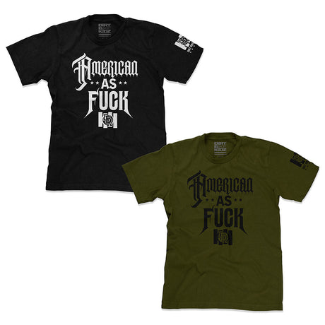 American AF T-shirt set: black and military green with 'American AS FUCK' print