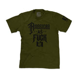 Military green crewneck graphic T-shirt front view with bold centered design