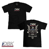 Black crewneck T-shirt with DBK logo and American Made text on the chest.