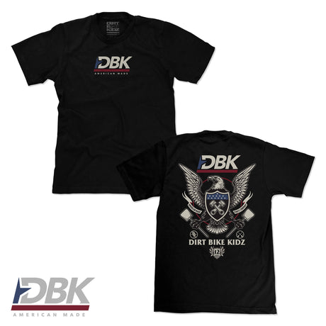Black crewneck T-shirt with DBK logo and American Made text on the chest.